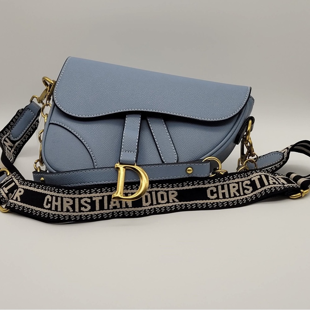Dior Light Blue Crossbody Bag with Gold Accents
